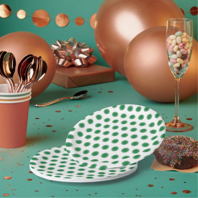 Assiette en papier - Points verts avec bords diffu (Multi)