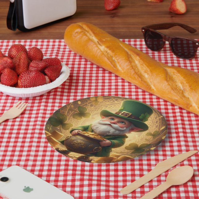 Assiette en papier Pot d'or de lutin fantaisiste (Pique-nique)