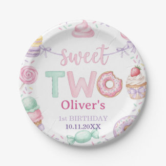 Assiette en papier pour 2ème anniversaire Sweet Tw