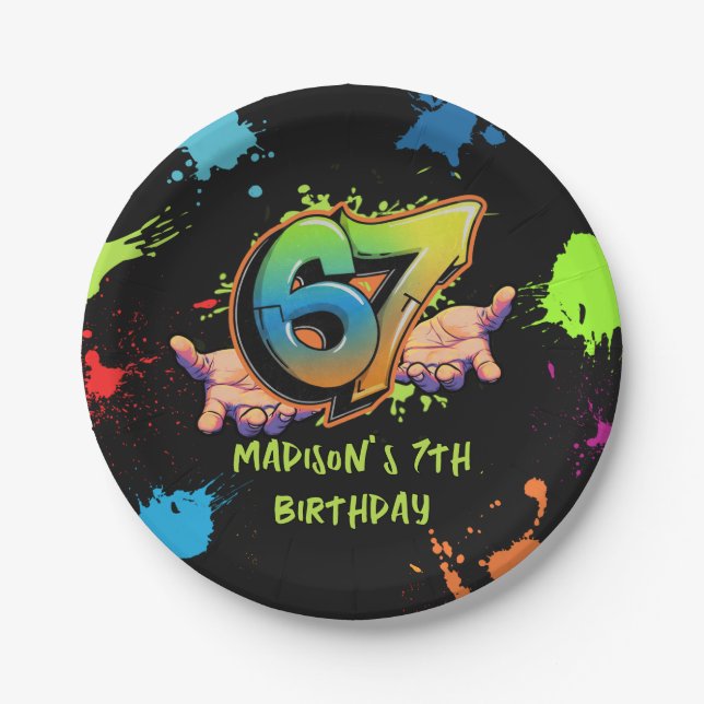 Assiette en papier pour 7ème anniversaire Graffiti (Devant)