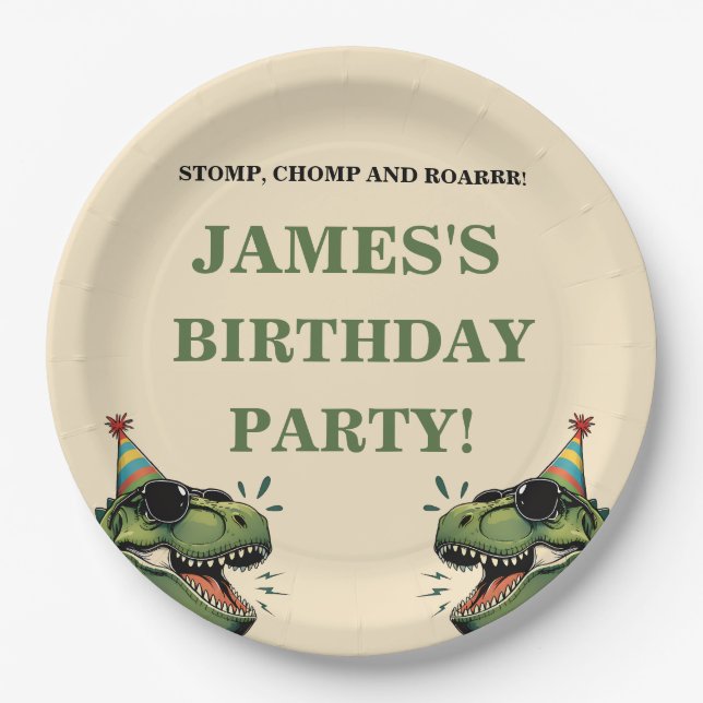 Assiette en papier pour anniversaire de dinosaure  (Devant)