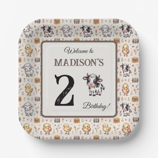 Assiette en papier pour anniversaire de vache Anim (Recto)