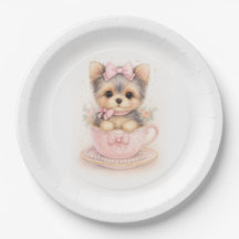 Assiette en papier pour anniversaire de Yorkie Tea