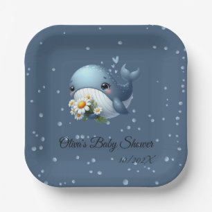Assiette en papier pour Baby Shower Baleine Bébé M