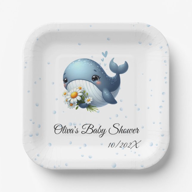 Assiette en papier pour Baby Shower Baleine Bébé M (Recto)