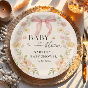 Assiette en papier pour baby shower Bébé au nœud r