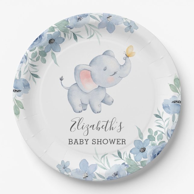 Assiette en papier pour Baby shower d'éléphant dou (Devant)