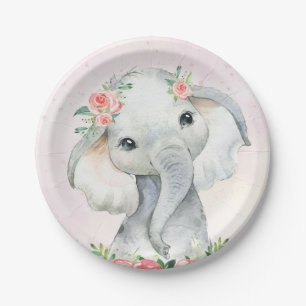 Assiette en papier pour baby shower éléphant bébé