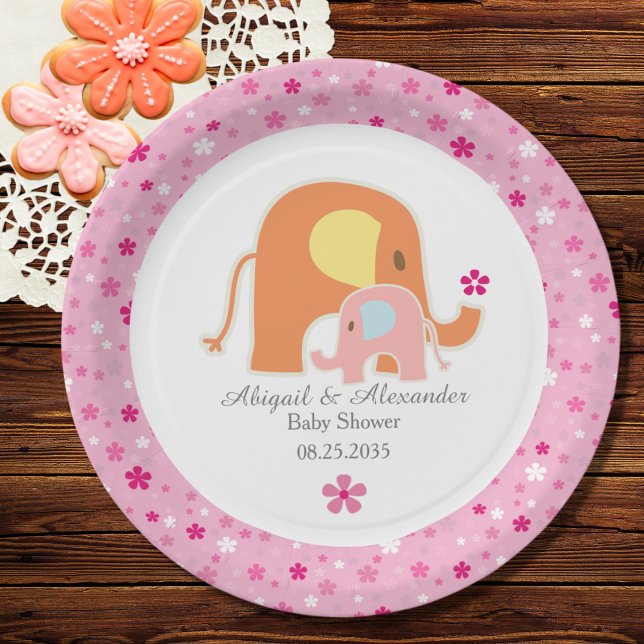 Assiette en papier pour Baby Shower Eléphant Rose (Créateur téléchargé)