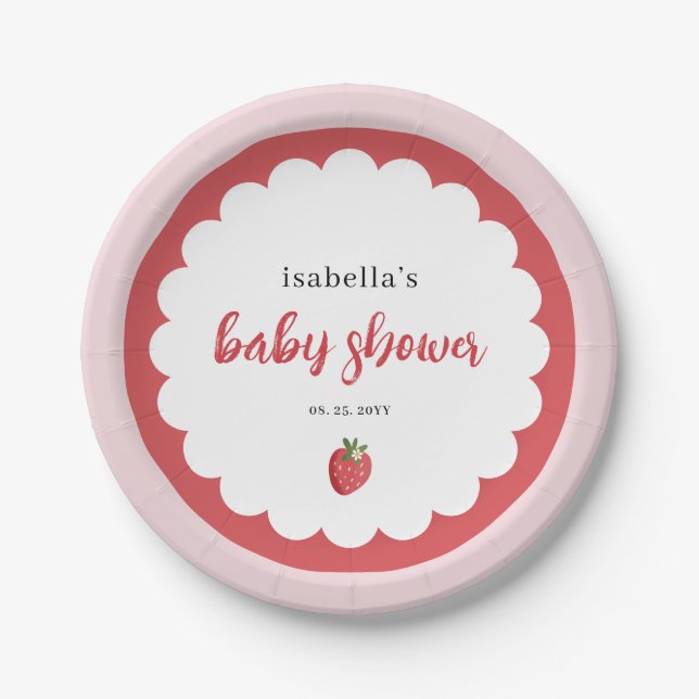 Assiette en papier pour Baby Shower Fraise Mignonn (Devant)
