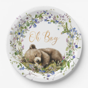 Assiette en papier pour baby shower ourson de la f