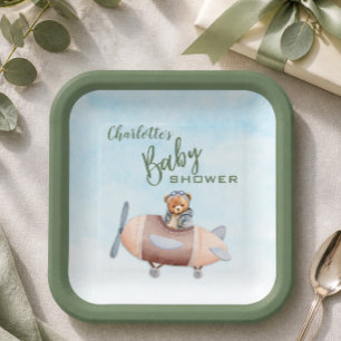 Assiette en papier pour Baby Shower Ourson Pilote