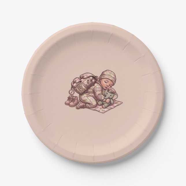 Assiette en papier pour bébé fille militaire camou (Devant)