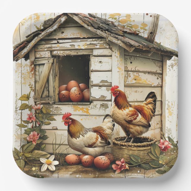 Assiette en papier pour fête Cluck et Bloom (Recto)
