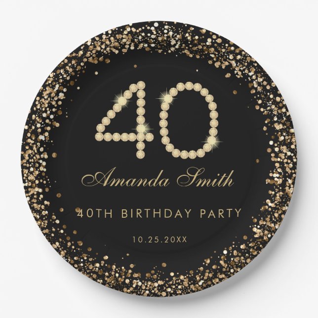 Assiette en papier pour fête d'anniversaire 40 ans (Devant)