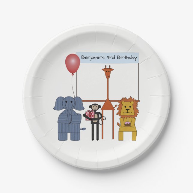 Assiette en papier pour fête d'anniversaire Animau (Devant)