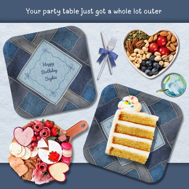 Assiette en papier pour fête d'anniversaire avec m (Casual Blue Jean Birthday Party Paper Plate)