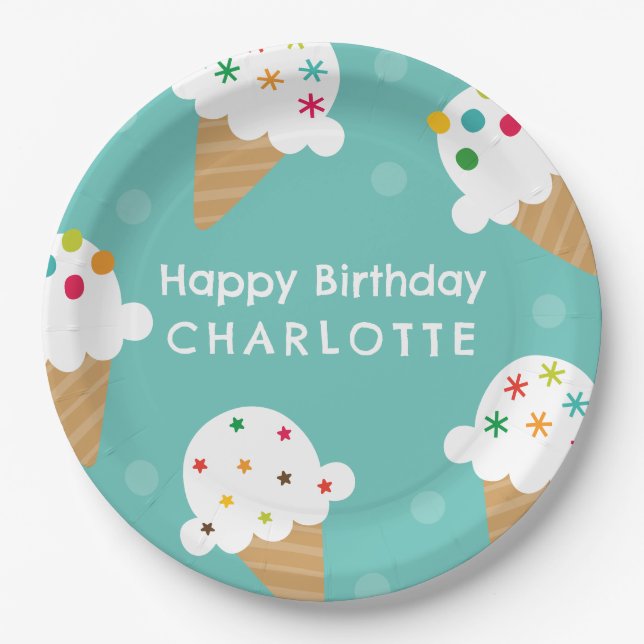 Assiette en papier pour fête d'anniversaire glace (Devant)