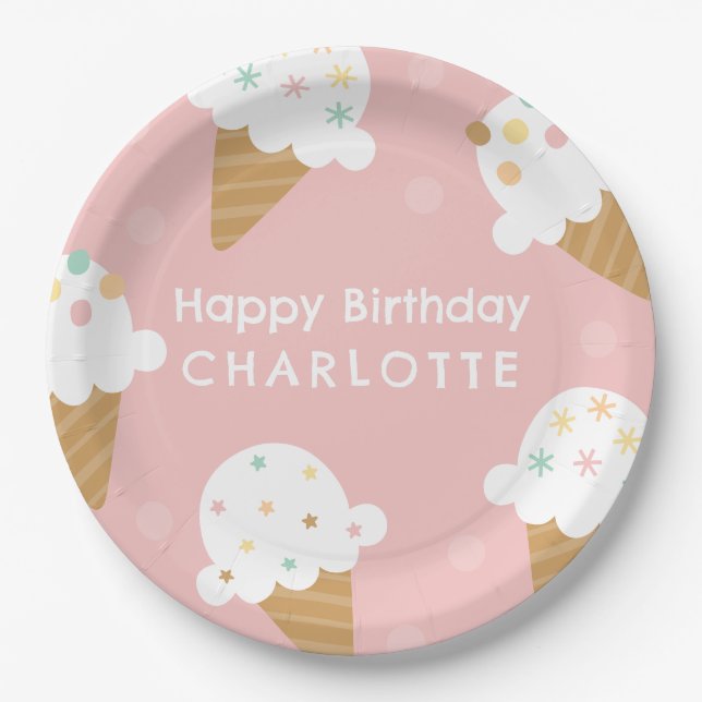 Assiette en papier pour fête d'anniversaire glace (Devant)