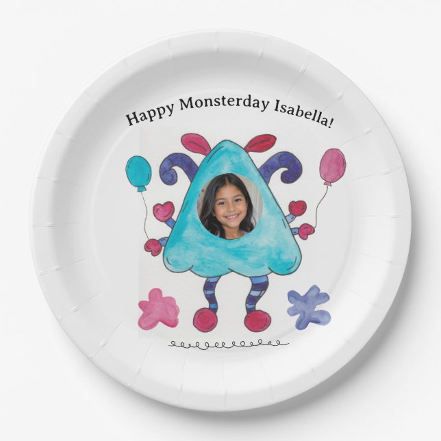 Assiette en papier pour fête d'anniversaire Monstr (Devant)