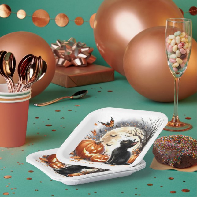 Assiette en papier pour fête d'Halloween de kitten (Multi)