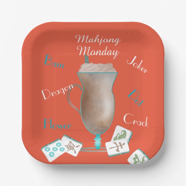 Assiette en papier pour fête Mahjong et café (Recto)