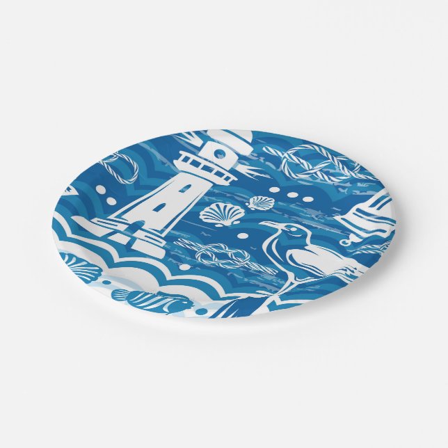 Assiette en papier pour fête sur la plage avec pha (Angle)