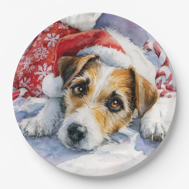 Assiette en papier pour Jack Russell à Noël (Devant)
