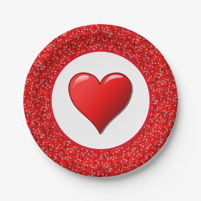 Assiette en papier pour la Saint-Valentin à coeurs (Devant)