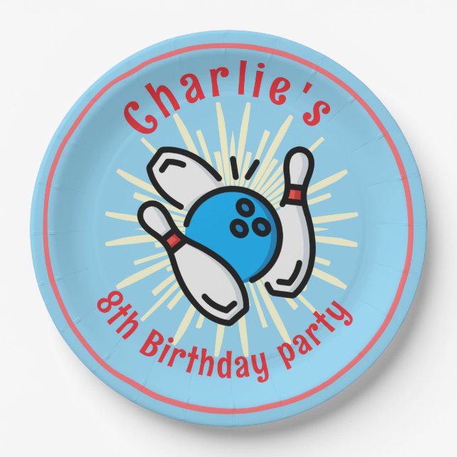 Assiette en papier pour l'anniversaire de bowling  (Devant)