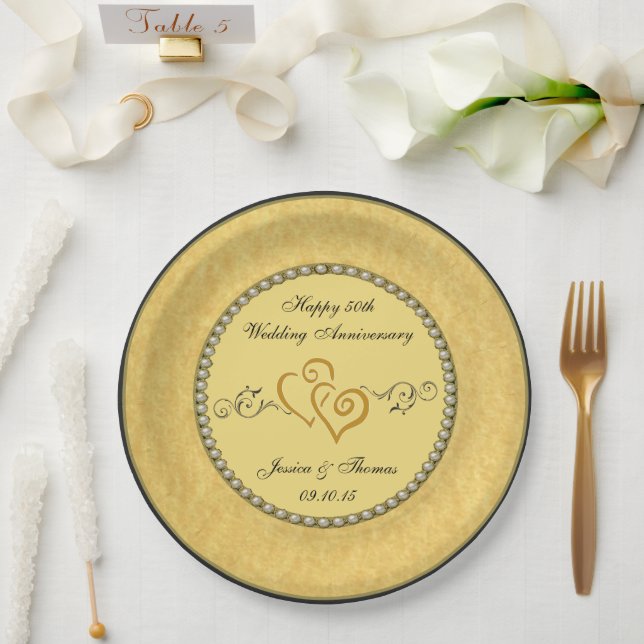 Assiette en papier pour les 50 ans de mariage (Mariage)