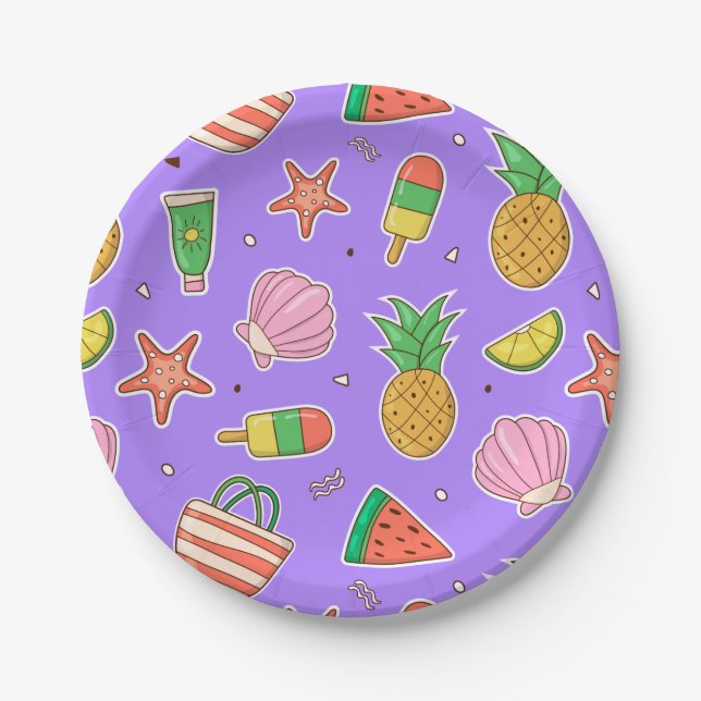 Assiette en papier pour les jours d'été à la plage (Devant)