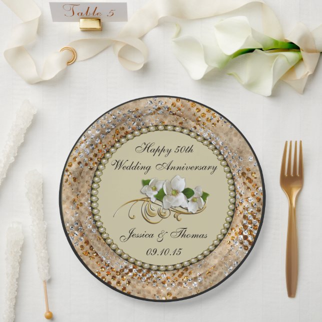 Assiette en papier pour les noces d'or de mariage (Mariage)