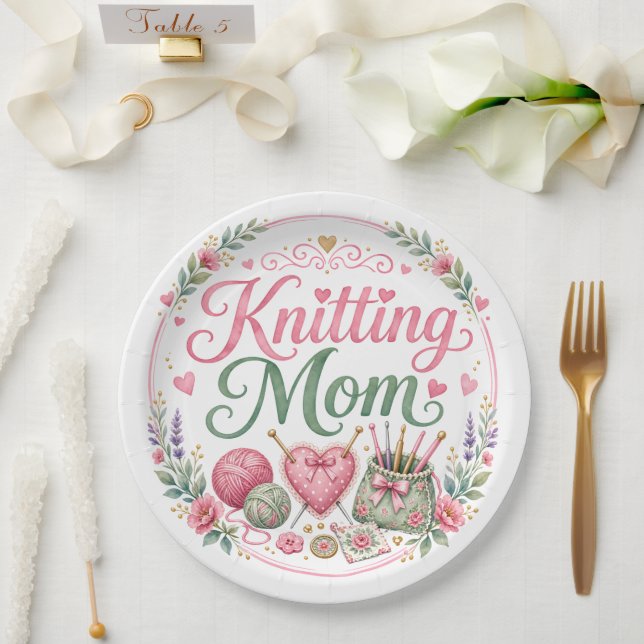 Assiette en papier pour maman tricoteuse (Mariage)