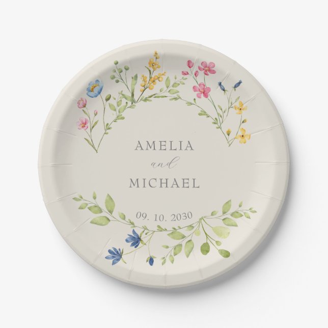 Assiette en papier pour mariage aux fleurs sauvage (Devant)