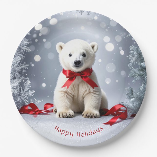 Assiette en papier pour Noël ours polaire (Devant)