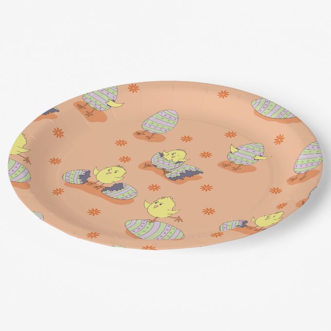 Assiette en papier poussin de Pâques amusant (Angle)