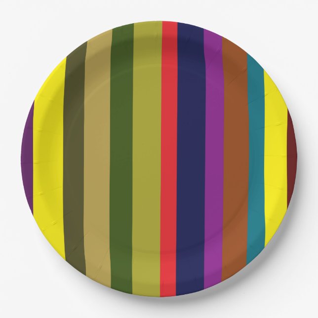 Assiette en papier rayée colorée pour hommes (Devant)