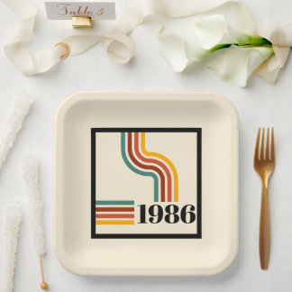Assiette en papier rayée pour 40e anniversaire Rét