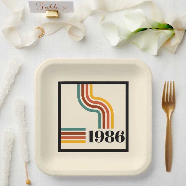 Assiette en papier rayée pour 40e anniversaire Rét (Mariage)