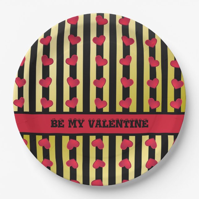 Assiette en papier rayée pour la Saint-Valentin (Devant)