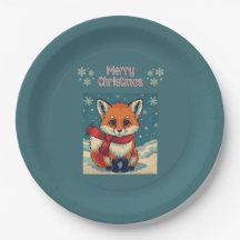 Assiette en papier renard de Noël cosy
