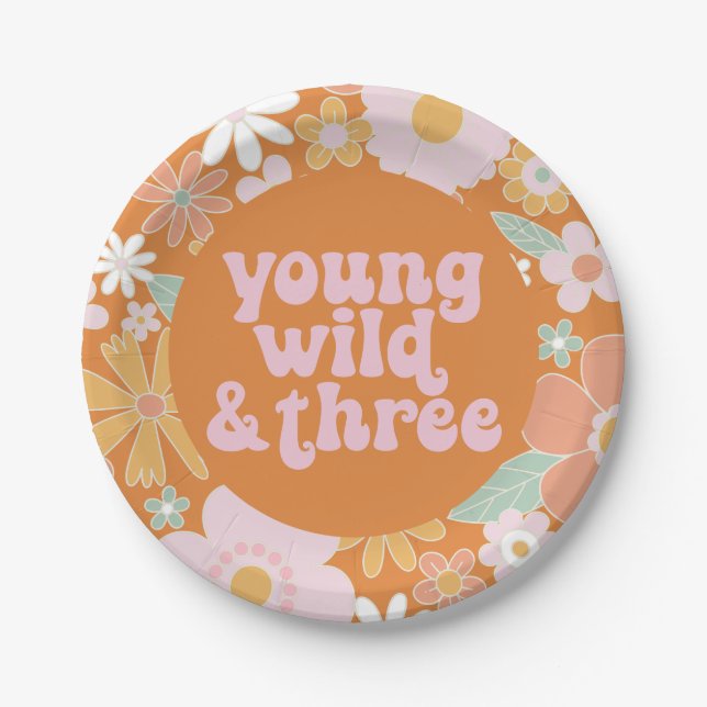 Assiette en papier Retro Floral Young Wild Three p (Devant)
