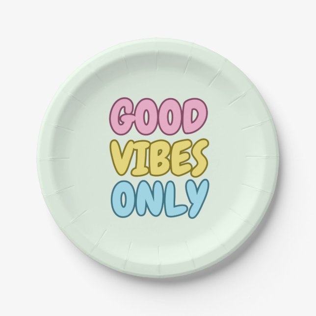 Assiette en Papier Rond à Vibes Positives (Devant)