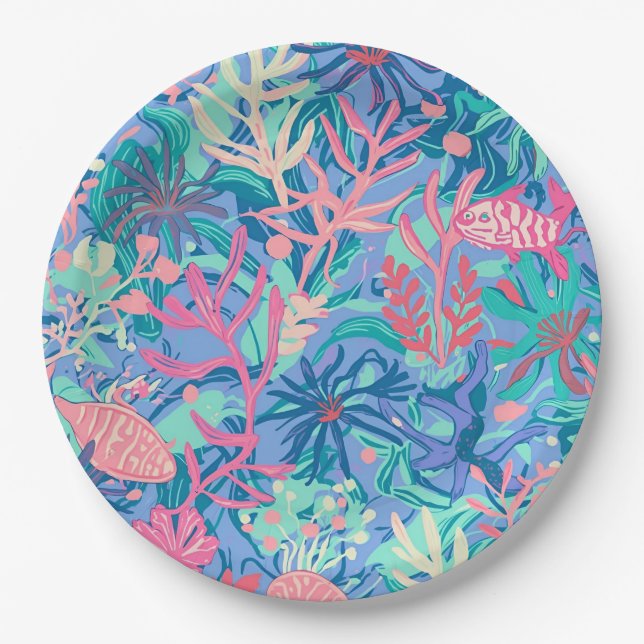 Assiette en papier ronde à graphisme élégant (Devant)