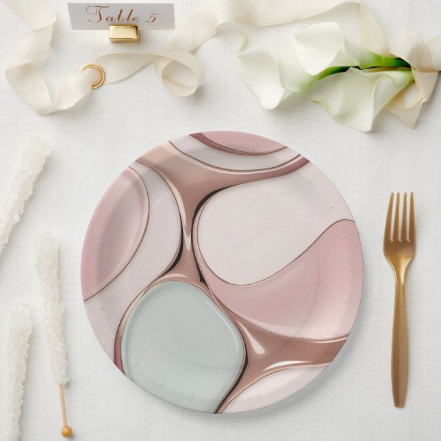 Assiette en papier ronde au graphique abstrait élé (Mariage)
