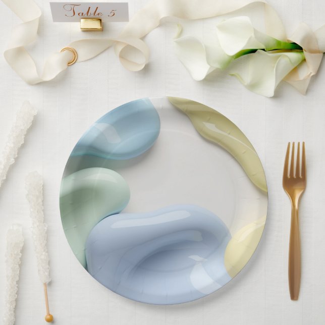 Assiette en papier ronde dans un graphique abstrai (Mariage)