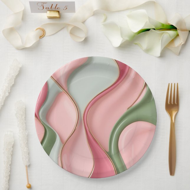 Assiette en papier ronde dans un graphique abstrai (Mariage)