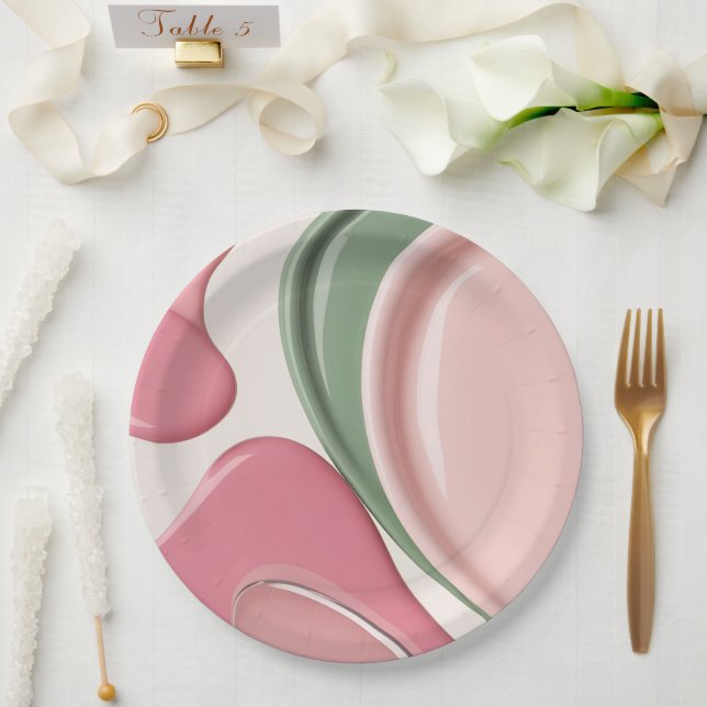 Assiette en papier ronde dans un graphique abstrai (Mariage)