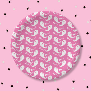 Assiette en papier rose à motif de fantôme mignon